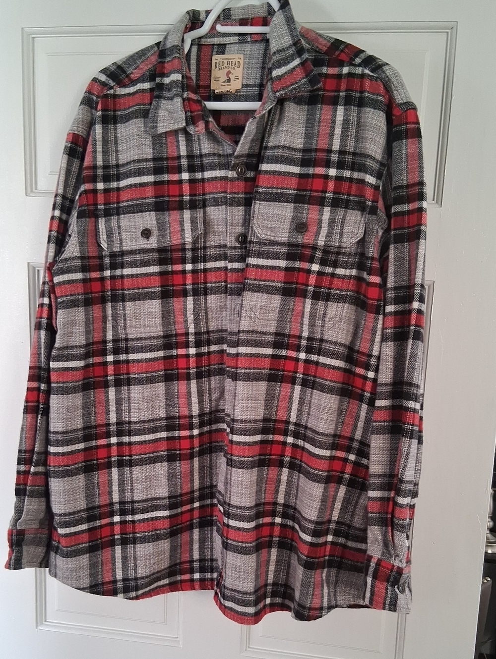 RedHead Men’s Red, Black and Gray Plaid Button-Up Flannel Shirt